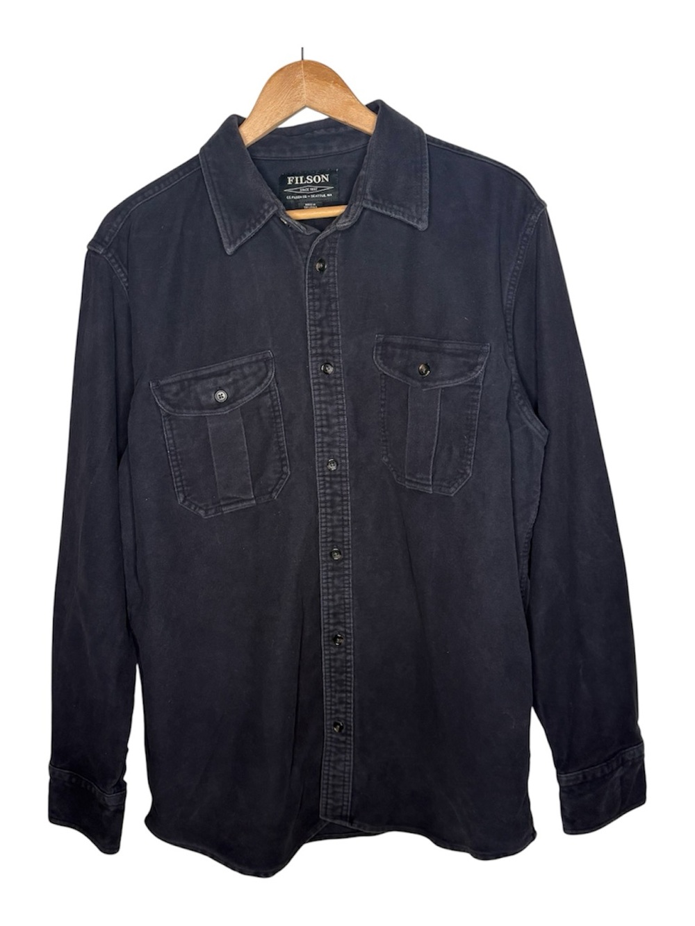 CC Filson Shirt Mens XL Coal Black Moleskin Cotton Flannel Outdoor Hunting Fade